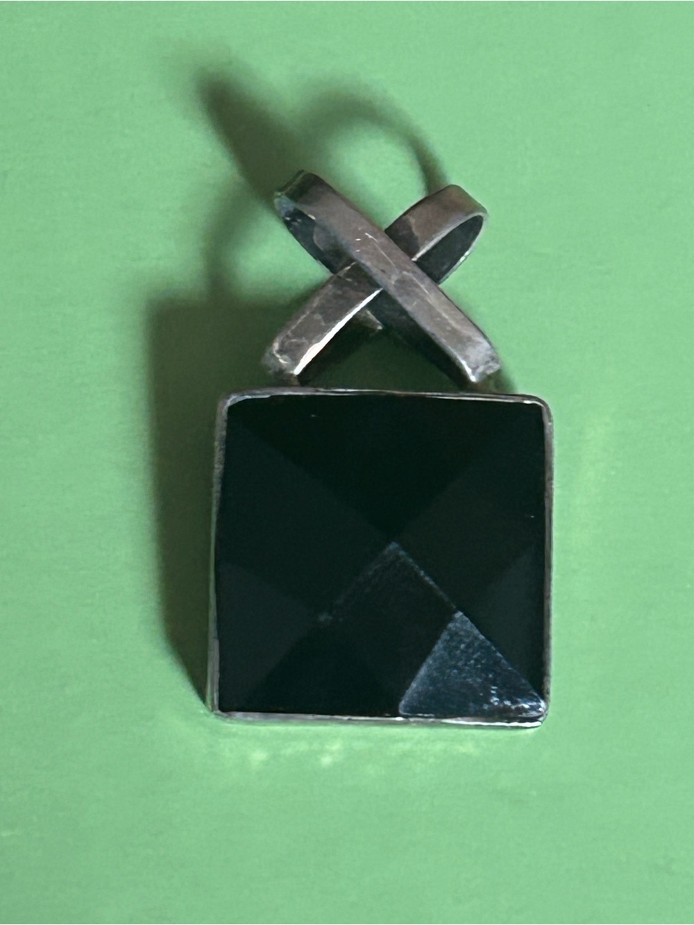 Black Onyx Square Faceted Stone Pendant in sterling Silver Setting